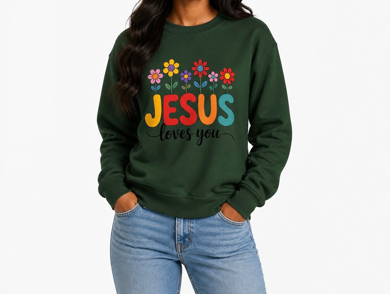 Jesus Loves You Sweatshirt ,Christian Floral Crewneck, 10 colors