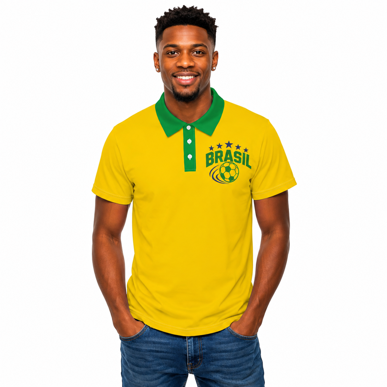Brazil Soccer Polo Shirt, Yellow Green Football