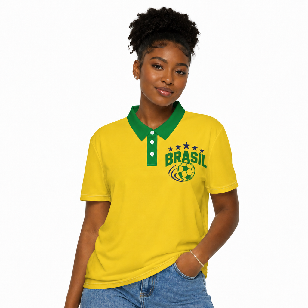 Brazil Soccer Polo Shirt, Yellow Green Football